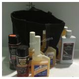 Bag with car chemicals- fuel additive, spot