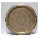 Large round etched brass tray, 28"