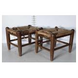 Two Early Footstools, rich cane needs replaced