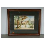 Framed and double matted Maria Pizzie watercolor