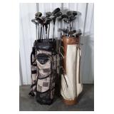 Two Golf Bags with selection of Clubs