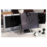 Three Computer Monitor Screens and Cameras. Non
