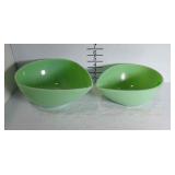 Two Green Fire King Oven Bowls