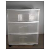 Three drawer poly storage chest on wheels 22 x 14