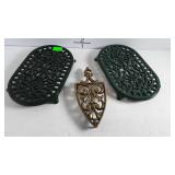Three Trivets- two Green Enamel coated iron and