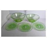 Green Depression Glass- 2 mixing bowls and 3