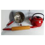 Food mill, tea pot and baking roller