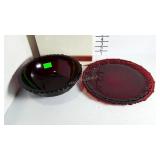 Two Ruby Glass pieces- An Avon seving Bowl and a