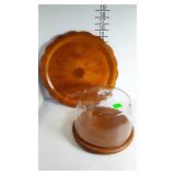 A glass- domed wooden cake Server and a large