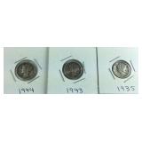 1935,43,44 Mercury Dimes