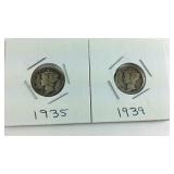 1935,39 Mercury Dimes