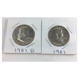 1961,61-D Franklin Half Dollars