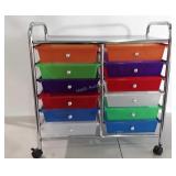 Twelve poly drawer organizer on wheels, 25 x 15 x