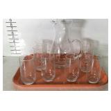 Etched pitcher with eight glasses