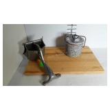 Cutting board, juice Press, and clay jar