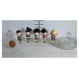 Five spray perfume Figures and a Jar & covered