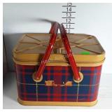 PLAID tin picnic Basket with vents and handles &