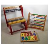 Wooden toys plus a vintage step stool /chair