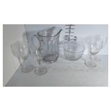 Set with glass pitcher, wine glasses and covered