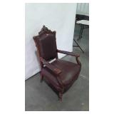 Living Room Chair, leather, with carving in the
