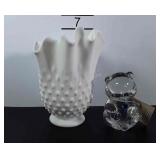 Fenton glass, milkglass hobnail vase and