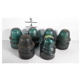 Glass insulators, six, all marked Hemingray