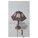 Slag glass lamp, with heavy metal base