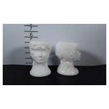 Milkglass head vases, two Victorian style lady