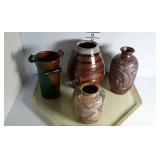 3 Clay pots & 1 soap stone with a chip and