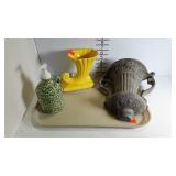 3 pieces: wall urn, shell vase and soap dish