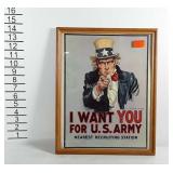 Older U.S. Army recruiting print in frame