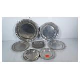 Wilton pewterware plates and an engraved ashtray