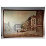 European street scene painting on canvas with oak