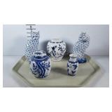 Asian style blue and white ceramics, two ginger