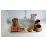 Glass Egg service plate, Clay creamer, sugar bowl