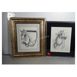 Two horse sketch prints, both with artist