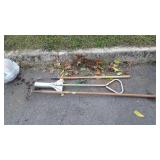 Garden lot, rake, bulb planter, weed puller