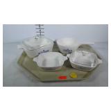 Corning Ware, four pieces of Cornflower Blue