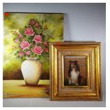 2 pc Wall art lot floral painting on canvas 20x28