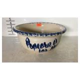 "Popcorn is for sharing" blue and white bowl