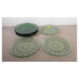 Green glass plates with grape design, 12