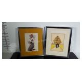 Signed water color and clown print signed Willis.