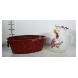 Metal basket & ceramic chicken pitcher