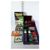Playing cards, poker sets and pocket craps game