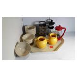 kitchen items - 7 bowls, grater, coffee presses
