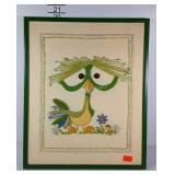 Vintage crewel bird, framed, seller code OP