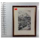 Signed older print of town scene in very cool