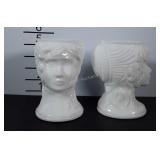 Milk Glass head vases, two Victorian style lady