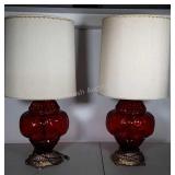 Vintage Ruby red glass globe lamp set with