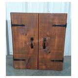 Dart Board, lighted board with darts, wood wall